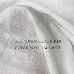 55” Wide Striped Silk Linen Material Crepe Ivory White Silk Flax Fabric Wedding