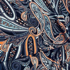 Blue and Orange Paisley Print Stretch Fabric 60″wide Swimsuit Spandex By Yard