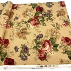 2 Yards Vintage Fabric Shabby Cottagecore Large Flora Cotton Drapery Upholstery