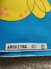 Vtg Ameritex Bright BLUE Yellow BUTTERFLY Fabric 2 Yards Large Print Cotton MCM