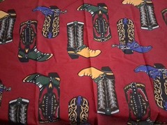 Cowboy Boots On Dark Red Cotton Fabric 36″ X 27″