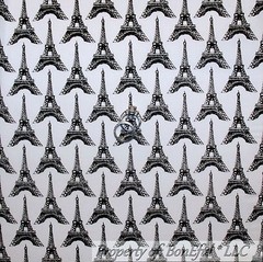 BonEful FABRIC FQ Cotton Quilt White Black B&W Eiffel Tower Paris London Girl UK
