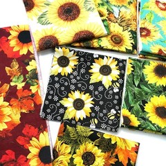Quilting Fabric 100% Cotton, Fat Quarters, Patchwork, DIY, 10pc Sunflower