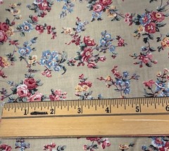 Floral Cotton Fabric Beige Red & Blue Flowers 11 x 54″ Quilting Sewing Craft