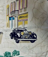 VTG Novelty Antique Cars Tossed on Map Detail by Princess Fabric # 309 BTHY