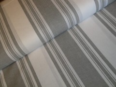 Dunroven House Farmhouse Awning Stripe Grey White Woven Cotton Homespun Fabric