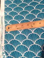 Turquoise Blue White Shell Pattern Linen Fabric~4 yards & 20″ by 53″ Wide