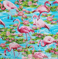 BonEful Fabric FQ Cotton Quilt Aqua Blue Pink Flamingo Bird Florida Beach Flower