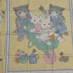 100% cotton crib size Fabric Panel, Kittens, Bunnies pastel colors 36″ w x 45″