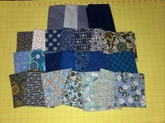 Quilting Sewing Cotton Fat Quarters, Lot Of 25, All Blues, Solids & Prints