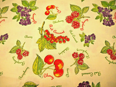 Cotton Fabric By Yard SALE Purple Red Orange Berries & Names on Lt Yellow #PC