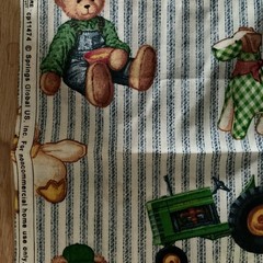 1 Yd 30” x 44” John Deere Tractor Ducks Bears on Blue Ticking Stripes Fabric