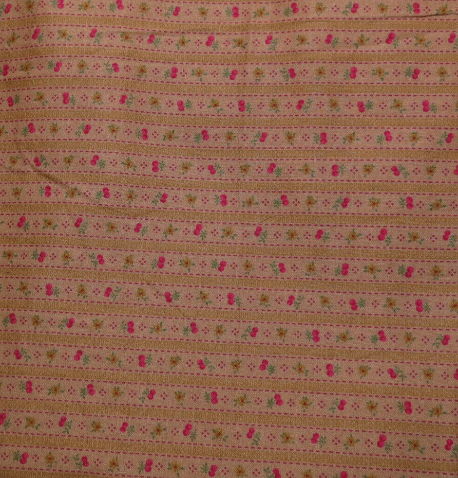Cotton Fabric 3 1/2 yards Petite Floral Stripe Brown Primative Craft Material