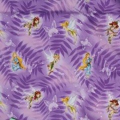 2.5yd Disney Tinkerbell Fairies Leaves Butterflies Purple Cotton Fabric CP24739