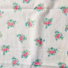 White Check Prink Floral Vintage Cotton Fabric 1.5 Yard