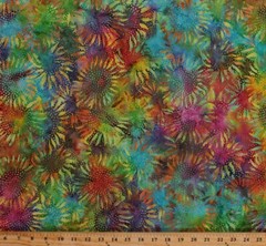 Multi-Colored Sunflowers Flowers Floral Cotton Batik Fabric Print BTY D401.19