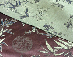 Asian Satin Brocade Floral Bamboo Pattern Gold on Brown 1Y #23