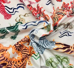 HAMILTON TIBETAN TIGER NATURAL DRAGONS PRINTED VELVET FABRIC BY THE YARD 54″W