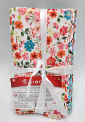 Singer 5 Piece Fat Quarter Bundle Cotton Multi Color Floral & Teal Solid New