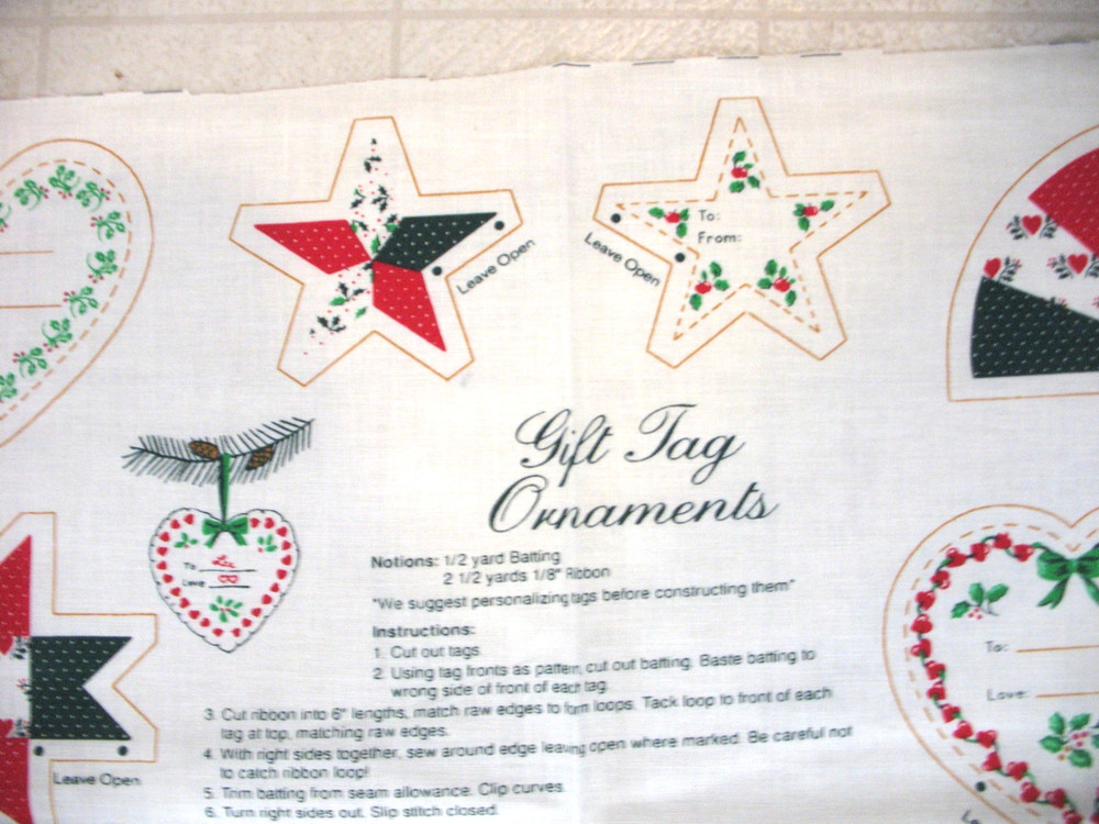 * Wamsutta Christmas FABRIC PANEL Gift Tag Ornaments cut & sew 17.5×45″ Hallmark