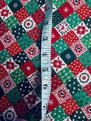 VTG Cranston Diagonal Patchwork Christmas 1 inch Square Cheater Quilt BTFQ