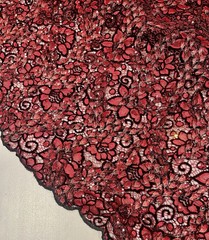 Red Black Rhinestone Beads Embroidery Lace fabric 50” Width 1 Yard