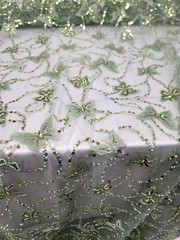 3D Butterfly Design Lace Sage Embroidered Sequins Fabric Sold By Yard For Dress