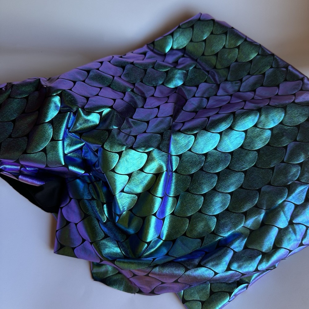 Aqua Hologram Mermaid Fish Scales Stretch Spandex Fabric About 59 X 44 Inch