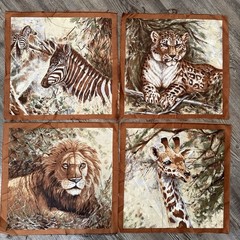 Lot of 4 Squares ~ Safari Animals Quilt 12”x12” Block Quality 100% Cotton Fabric