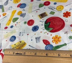 1/2 yard x 44″ Sewing-Themed Cotton Fabric Bright Fun Design Craft Quilt Supply