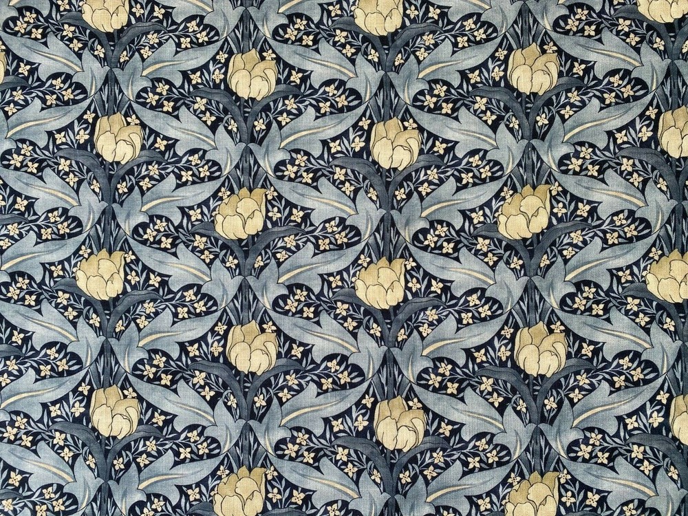 GP & J BAKER CURTAIN FABRIC DESIGN Tulip & Jasmine 5.9 METRES INDIGO/IVORY