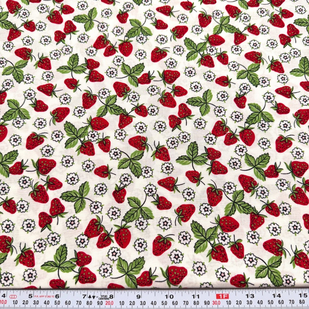Strawberries & Flowers Lauren Lee for Jo-Ann Off White Cotton by the HALF YARD