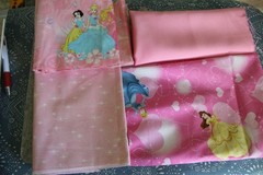 5 Pieces Disney Princess Fabric Pink Solid Pink Shiny Stars for Quilting
