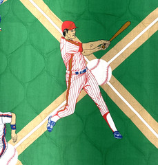 VTG Princess Fabrics Green Quilted Baseball Themed Cotton Fabric 1+Y #64