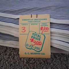 60s G.C. Murphy Co. NOS Fabric Remnant 6Y 45″ x 216″ Blue White Ticking Hickory