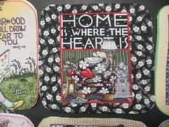 8 fabric pieces, Mary Engelbreit prints: 6.5″ x 6.5″