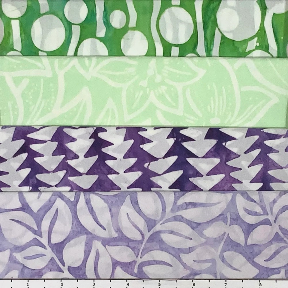 Lot of (4) 1 Yard Cuts 100% Cotton Quilting Batik Fabric Green Purple #133E