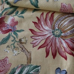 Vtg Linen Jay Yang Spectrum Home Fabric, Yellow, Pink, Blue Floral 2.4 yds