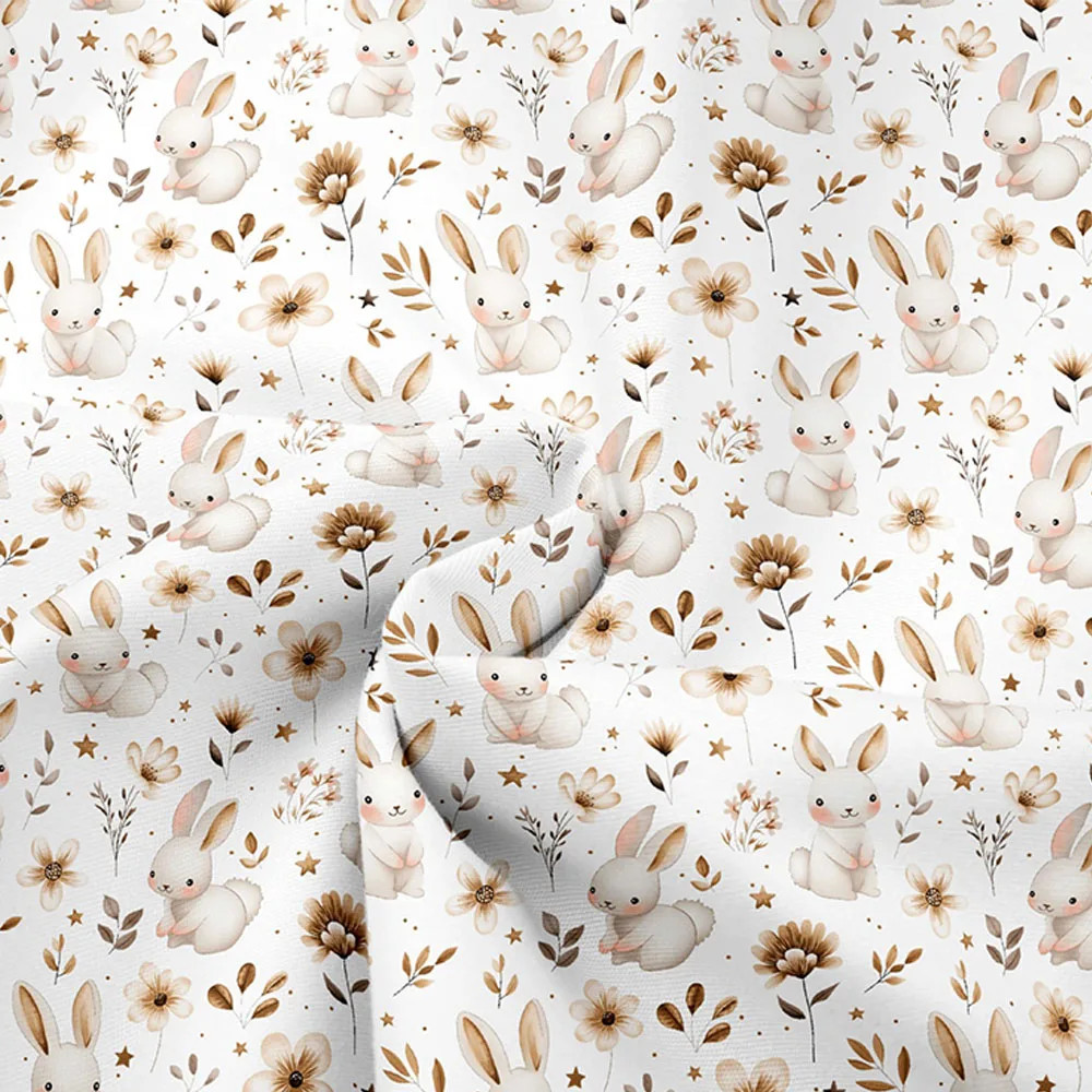 160x50cm Cute Rabbit-Printed Cotton Fabric for Home Decor Gift Wrapping Curtains