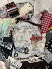 slow stitch junk journal kit HANDMADE Dairy Farm Vintage & Modern Lace , Fabrics