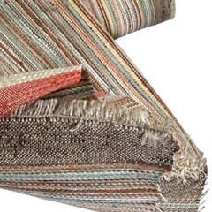 2pc Red Striped Woven Fabric Remnant Upholstery Scraps Crafting Boho Rustic DIY