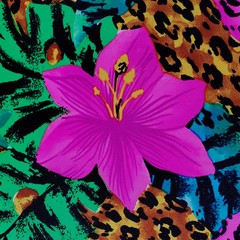 Vintage 80s Swimwear Lycra Fabric Neon Tropical Pink Missbrenner 66 x 57 Precut