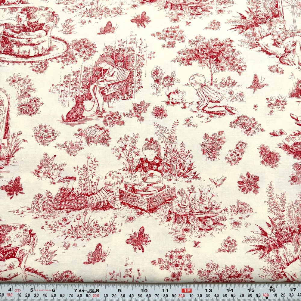 Vintage Faye Burgos Marcus Brothers Red Toile Children Cotton by the HALF YARD