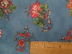 Fabric Red Rooster “Floral Blues” Flowers of Red Coral Blue on Blue $3.75