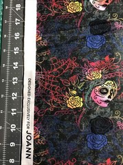 Neon Skulls And Roses Cotton Fabric 1/2 Yard 18” By 44” New
