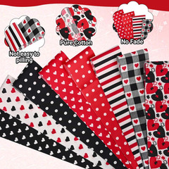 40Pcs Mother’S Day Cotton Fabric Strips Red Black Love Heart Polka Dots Fabric
