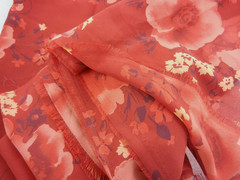 180×59″ Deep Vibrant Red Floral Chiffon Sheer Fabric Jones Apparel Group