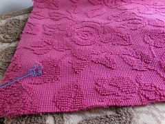 Fuchsia Pink Rose Vtg Woven Chenille Bedspread Fabric, Reversible Hobnail 20×25″