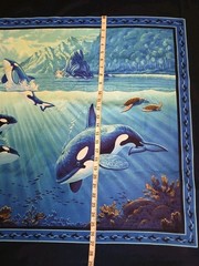 Ocean Killer Whales Cotton Fabric LARGE Panel Mammal Blue Sea Scene 44×35″