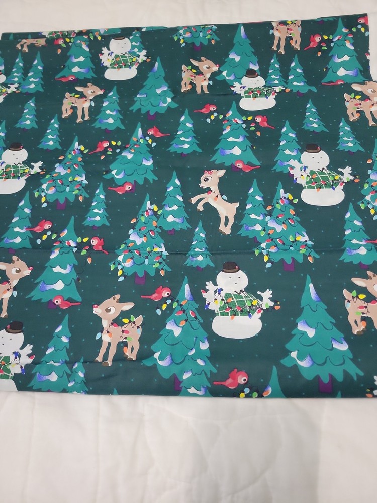 Vip Cranston Animated Rudolph Christmas Fabric Snowman Trees Birds Lights Green
